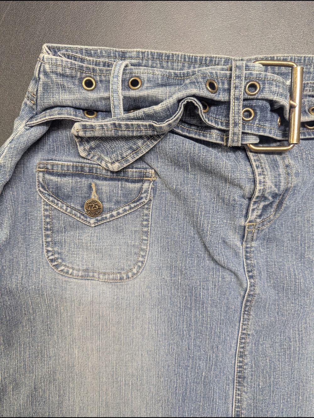 Y2K 725 Originals Time Denim Skirt – Size 13 Belted Jean Skirt - Picture 13 of 14